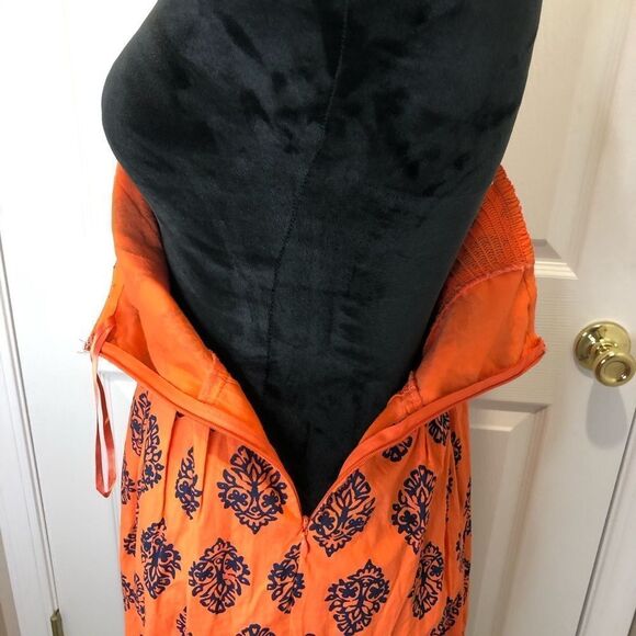 Old Navy orange blue strapless midi dress size 2 - Picture 6 of 10